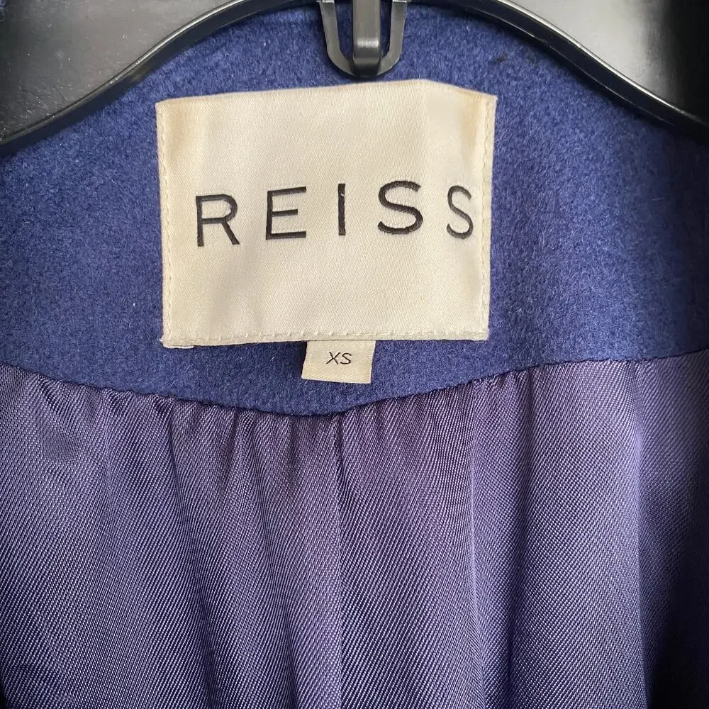 REISS Wool Cashmere Blue Peacoat Jacket Belted - Size XS - Picture 5 of 5